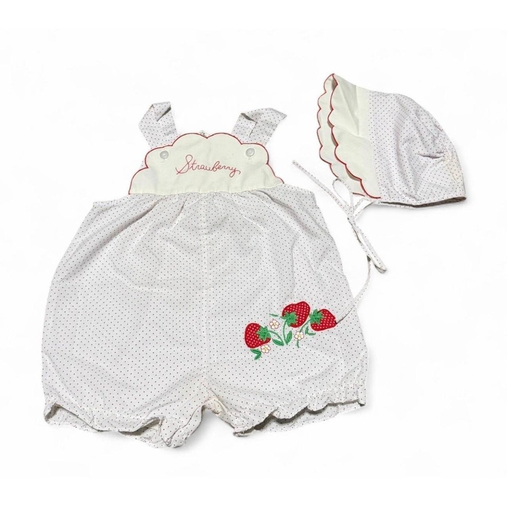 Baby Girl Strawberry Romper and BonnetBaby Girl Strawberry Romper and Bonnet Set